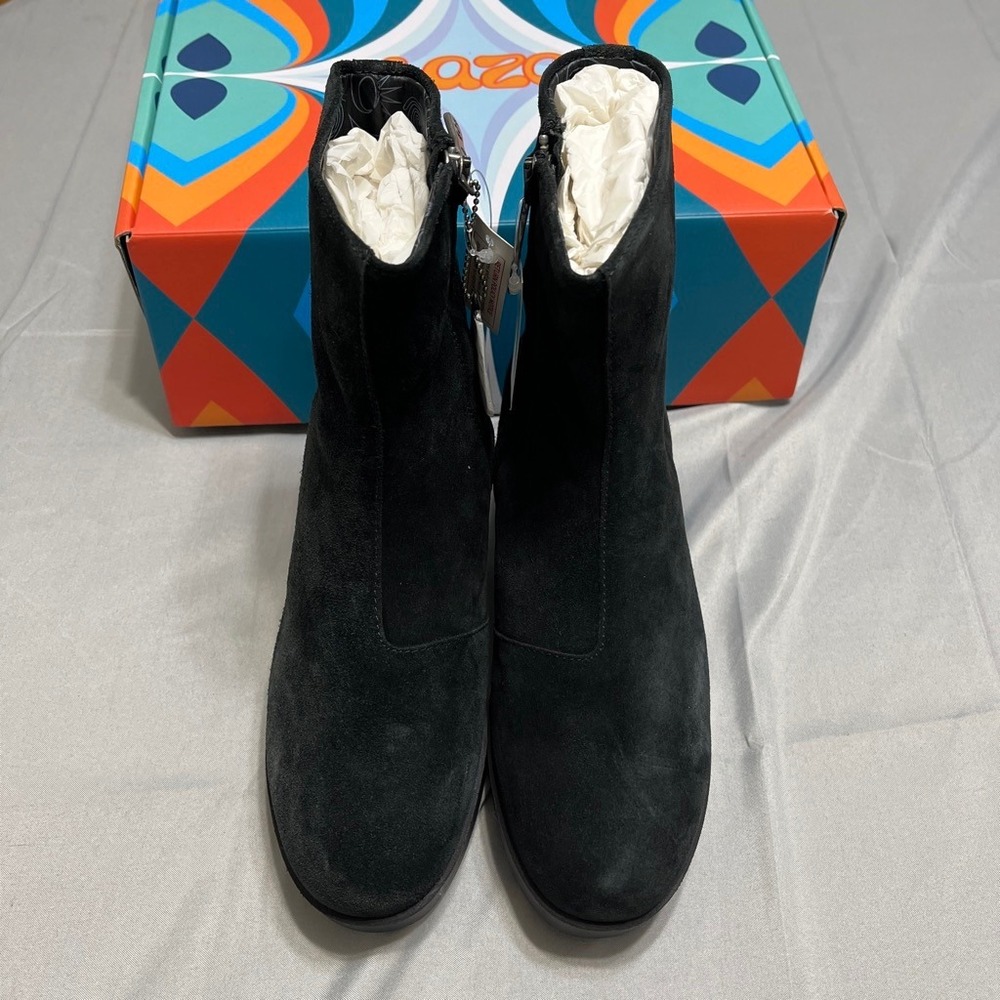 Lazo Siren Black Suede Ankle Boots 6.5 NIB 70s Boho Dark Academia Celestial Goth